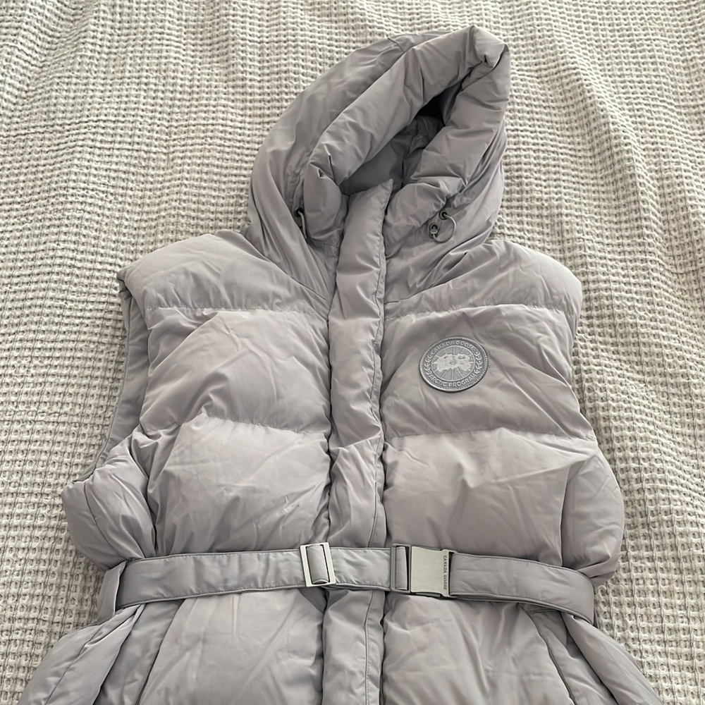 Canada Goose Light Gray Quilted Hooded Vest with Belt